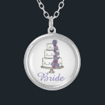 Bride Wedding Cake Bridal Shower Gift Necklace<br><div class="desc">Necklace features an original marker illustration of a tiered wedding cake with pink and purple frosting flowers,  and BRIDE in a pretty purple font. A perfect gift for the bride!</div>