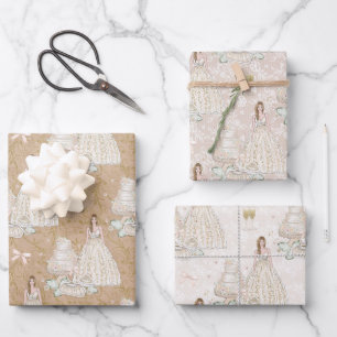 Bride Wedding Cake Gold Glitter  Wrapping Paper Sheet