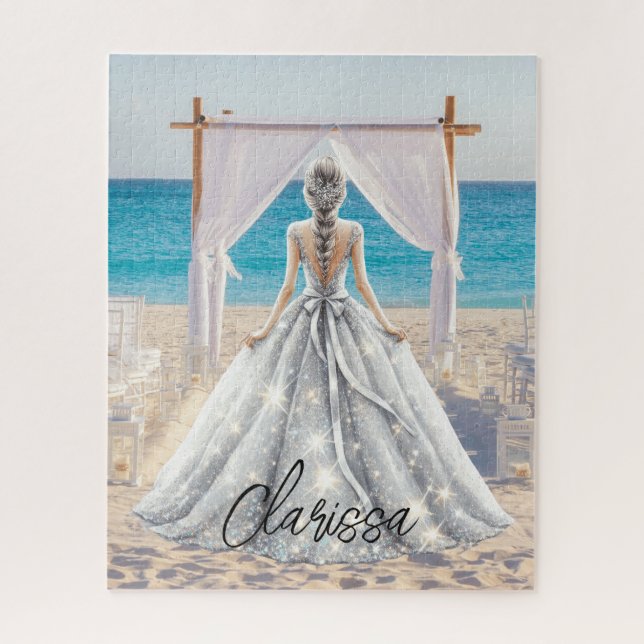 Bride Wedding Day Beach Wedding Fancy Gown Bridal Jigsaw Puzzle (Vertical)