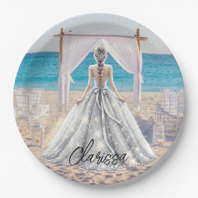 Bride Wedding Day Beach Wedding Fancy Gown Bridal Paper Plate (Front)