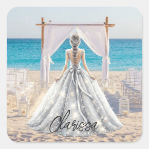 Bride Wedding Day Beach Wedding Fancy Gown Bridal Square Sticker