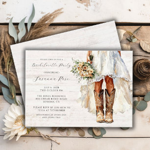 Bride Wedding Dress Cowgirl Bachelorette Party Invitation