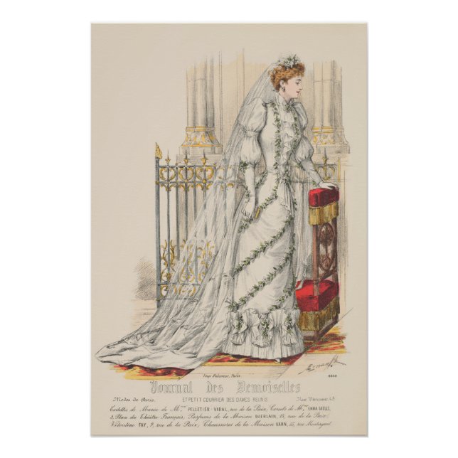 Bride Wedding Dress Victorian Paris Fashion Plate Poster (Front)