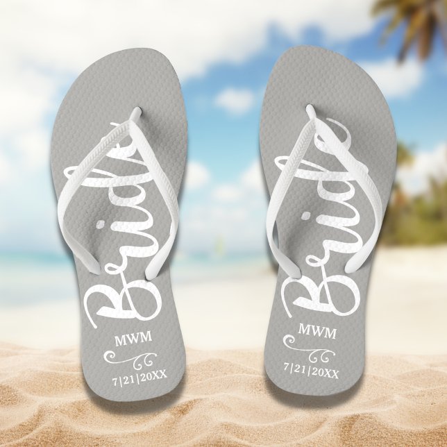 Bride Wedding Favor Custom Name Monogram Grey Flip Flops (Creator Uploaded)