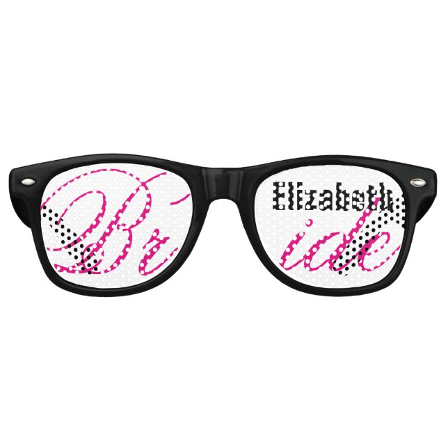 Bride Wedding Favour Black and Pink Custom Name A0 Retro Sunglasses (Front)