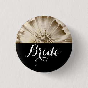 Bride Wedding Gold Daisy 3 Cm Round Badge