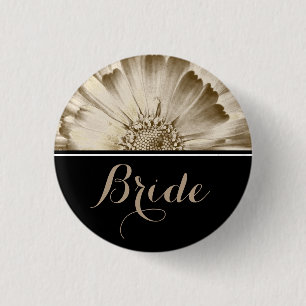 Bride Wedding Gold Daisy 3 Cm Round Badge