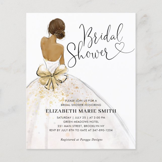 Bride Wedding Gown Budget Bridal Shower Invitation (Front)