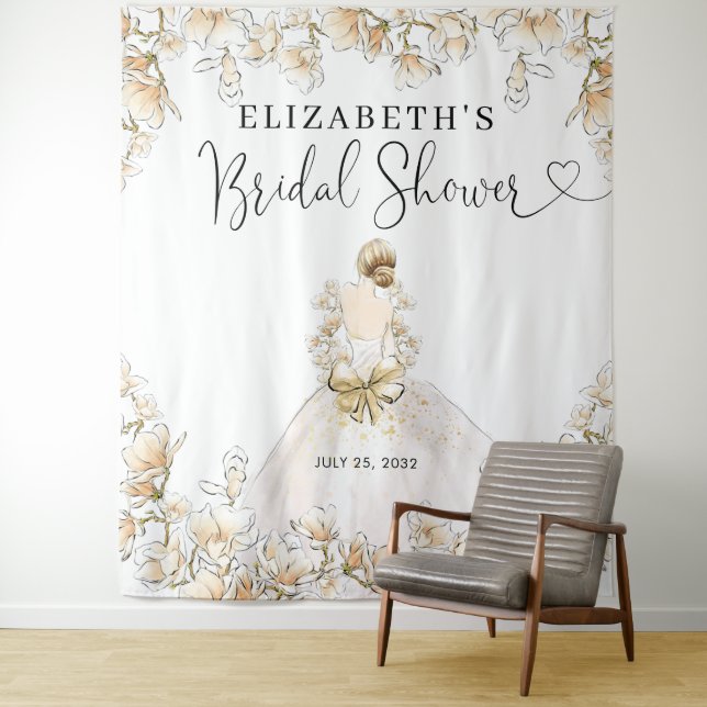 Bride Wedding Gown Floral Script Bridal Shower Tapestry (In Situ)