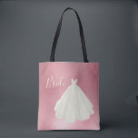 Bride Wedding Gown Script Pink Metallic Tote Bag<br><div class="desc">Chic “Bride” tote bag with a beautiful watercolored wedding gown on a faux pink metallic background. Gorgeous.</div>