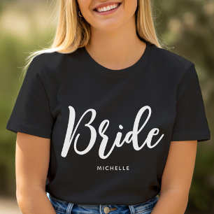 Bride Wedding Personalised Name Black White T-Shirt