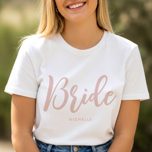 Bride Wedding Personalised Name Dusty Pink White T-Shirt