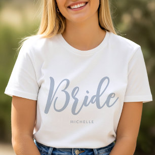Bride Wedding Personalised Name Grey White T-Shirt