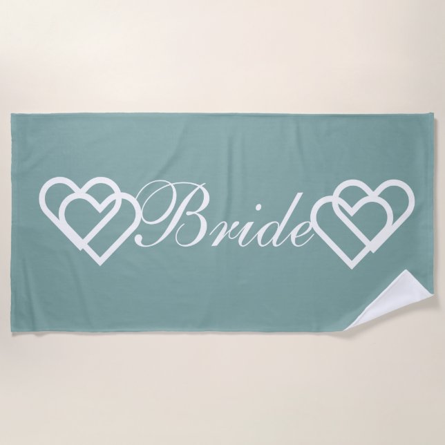 Bride Wedding Teal White Hearts Beach Towel (Front)