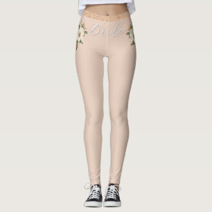 Bride white and beige floral Leggings