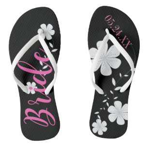 Bride White Floral Custom Flip Flops