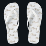 Bride white gold calligraphy pattern elegant chic flip flops<br><div class="desc">Bride white and gold script calligraphy pattern elegant chic Flip Flops.
Great gift for brides,  or brides to be.</div>