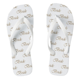 Bride white gold calligraphy pattern elegant chic flip flops