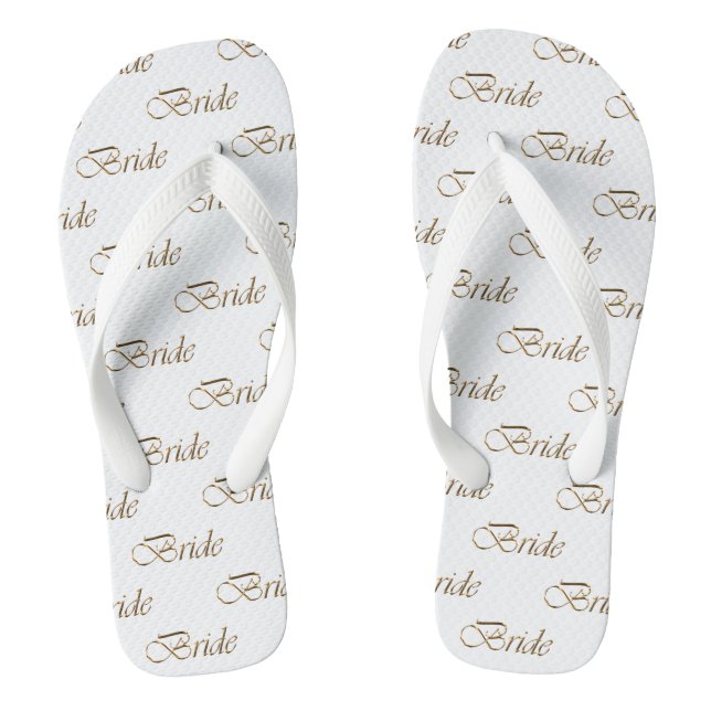 Bride white gold calligraphy pattern elegant chic flip flops (Footbed)