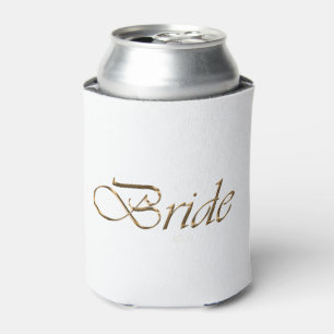 Bride white gold script calligraphy elegant chic can cooler