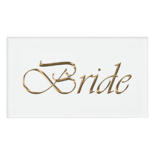 Bride white gold script calligraphy elegant chic name tag