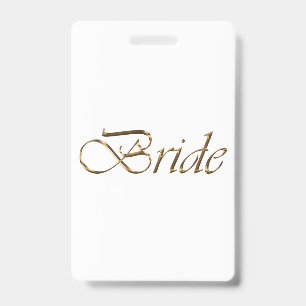 Bride white gold script calligraphy elegant id badge