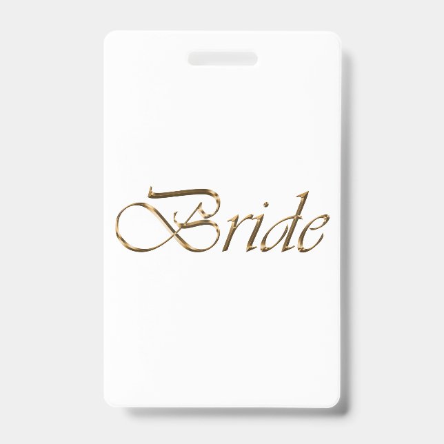 Bride white gold script calligraphy elegant id badge (Front)