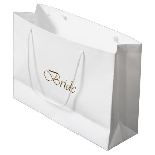 Bride white gold script elegant chic wedding large gift bag