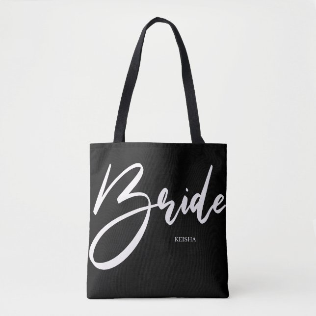 Bride White Handwriting & Black Calligraphy Tote Bag (Front)