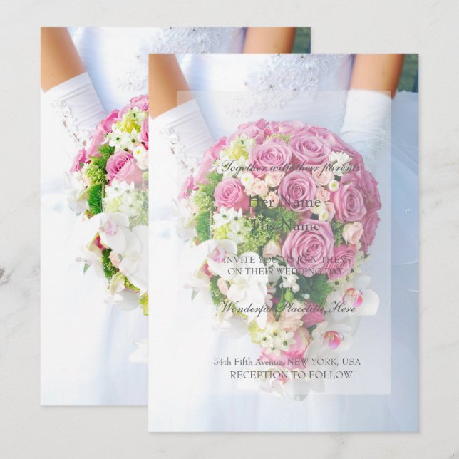 Bride White Lace Flower Bouquet Wedding Invitation (Front/Back)