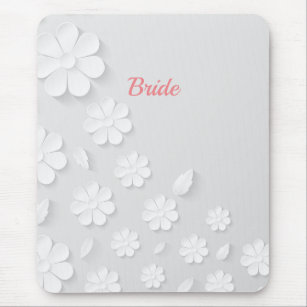 Bride, white on white floral pattern. mouse mat