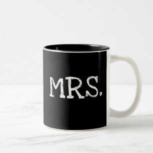 Bride White Text Mrs. Two-Tone Coffee Mug