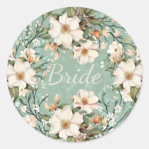 Bride white wildflowers flowers classic round sticker