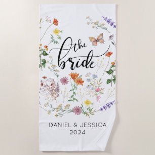 Bride Wild Flowers Vintage Butterfly Beach Towel