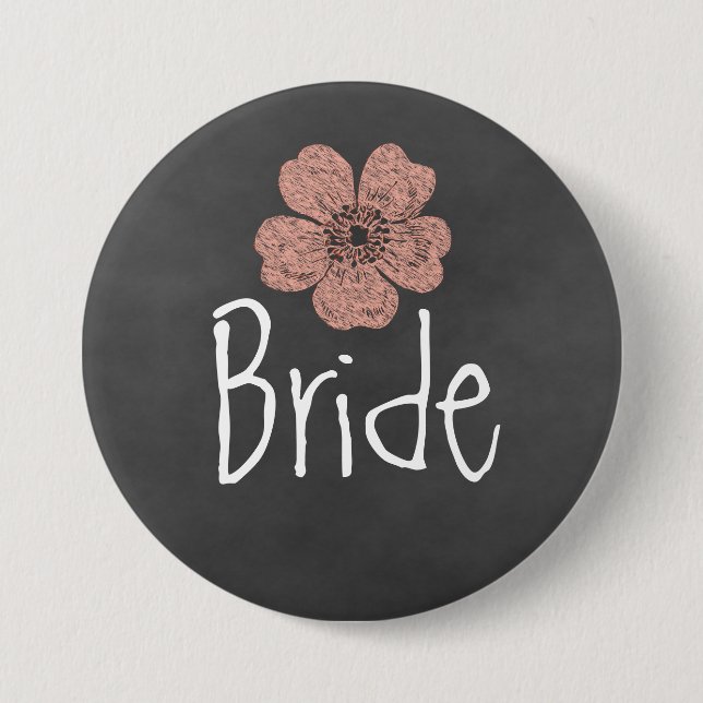 Bride Wild Peach Roses Chalkboard 7.5 Cm Round Badge (Front)