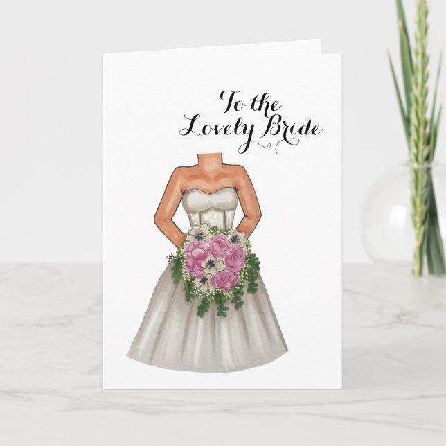 Bride with Bouquet of Flowers Wedding Greeting Card (Front)
