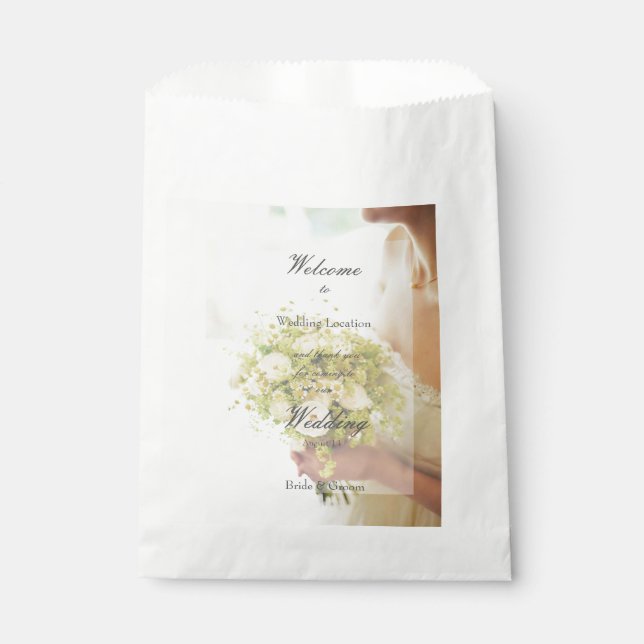 Bride with Flower Bouquet editable wedding Favour Bags (Front)