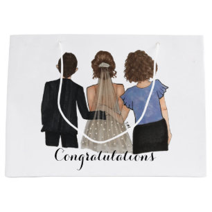 Bride with Parents Illustration Wedding  Large Gift Bag