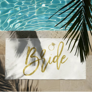 Bride With Ring Beach Towel Faux Gold Foil