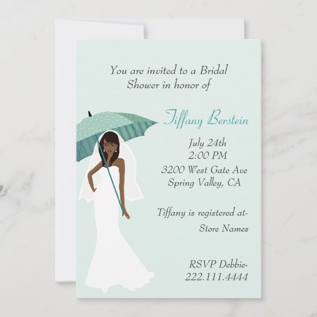 Bride with Teal Umbrella Bridal Shower Invitation (Front)