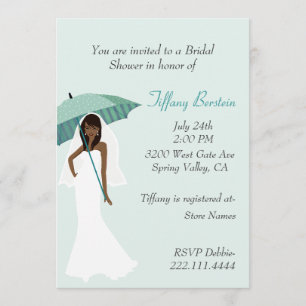 Bride with Teal Umbrella Bridal Shower Invitation