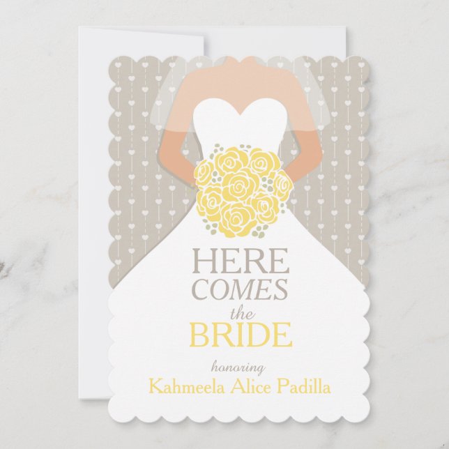 Bride yellow bouquet graphic bridal shower invite (Front)