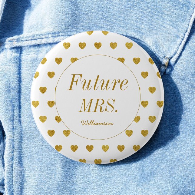 Bride Yellow White Future Mrs Hearts Pattern 6 Cm Round Badge (Creator Uploaded)