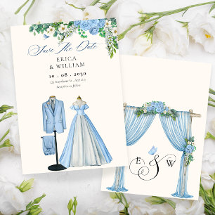 Bridegroom floral arch garden wedding save the date