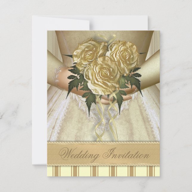 Brides Bouquet (ivory) Wedding - Small Invitation (Front)