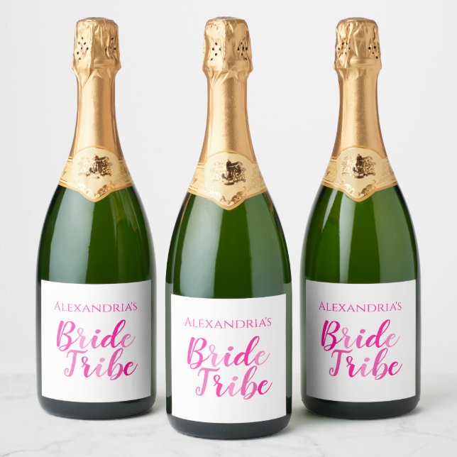 Bride's Bride Tribe Hot Pink Bachelorette Party Sparkling Wine Label (Bottles)