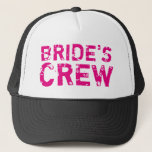 BRIDES CREW vintage bachelorette party trucker hat<br><div class="desc">BRIDES CREW vintage bachelorette party trucker hats. Cute faded text black caps with custom text for team bride and bride's entourage. Fun gag accessory for wedding group, marriage, girls night out, girls weekend trip etc. Make your own props for bride to be, bridesmaids, maid of honour, groomsmen, security etc. Neon...</div>