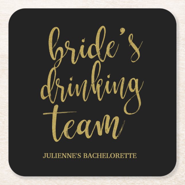 Bride's Drinking Team Lovely Glitter Bachelorette Square Paper Coaster (Front)