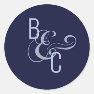 Brides Grooms Monogram Navy Blue Modern Wedding Classic Round Sticker