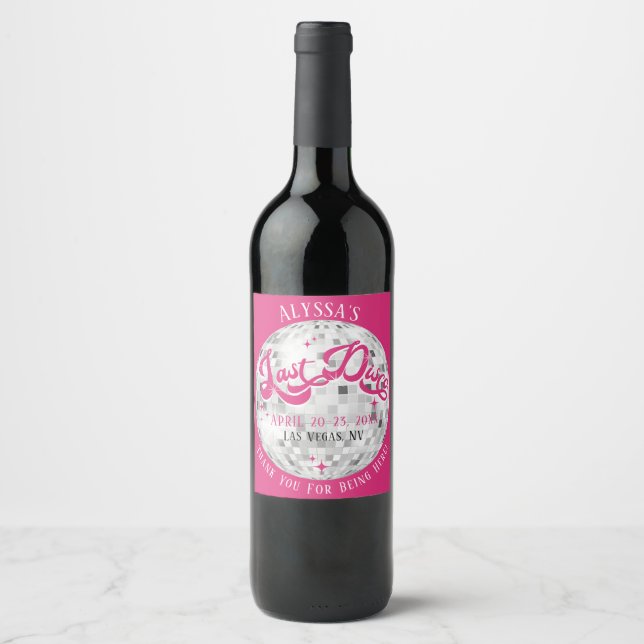 Bride's Last Disco Ball Bachelorette Party Favour Wine Label (Front)